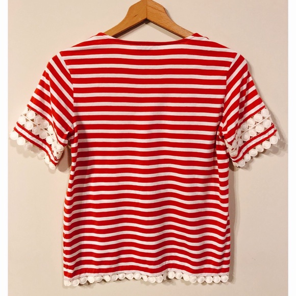 J. Crew Lace Embroidered Top In Red White Stripe - Picture 5 of 8